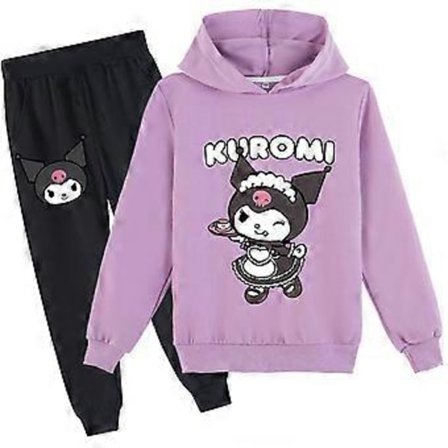 Kuromi Tryckad Träningsoverall 6-10 År Flickor Pullover Huvtröjor Huvad Sweatshirt Toppar Joggingbyxor Sweatsuit Outfits (6-7 År Lila)