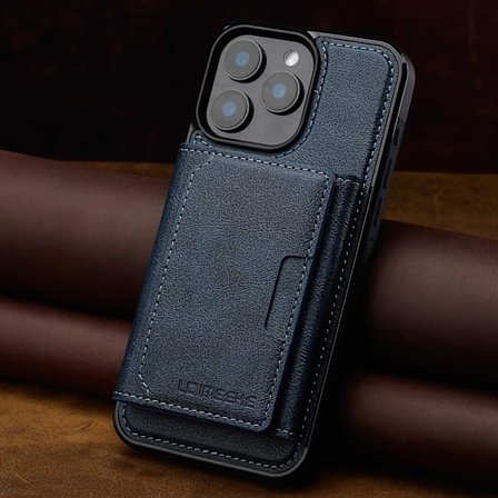 Etui til iPhone 15 blå business Magnetisk kortholder stativ RFID-blokkering