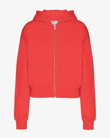 Organic Crop Zip Hood - Red Tangerine