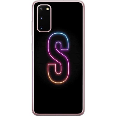 Kompatibelt Mobildeksel til Samsung Samsung Galaxy S20 Neonbokstav S i lysende rosa og blå toner mot mørk bakgrunn, stilig bokstavkunst med retrofut