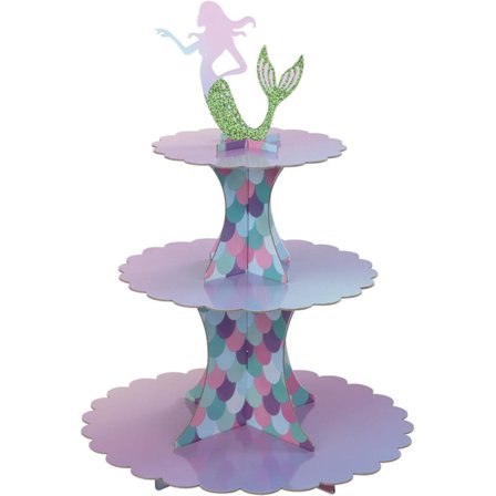 Sjöjungfru Cupcake Stativ 3 Tier Kartong Cupcake Stativ för Baby Sho