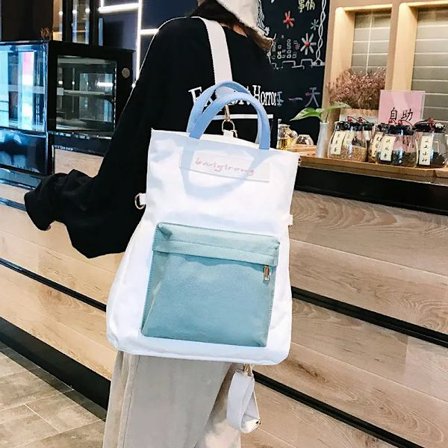 INS Komfortabel Stil Søm Canvas Bag Flerbruks Ryggsekk Dame Messenger Vesker Student Skolesekk Dame Skulderveske~06773