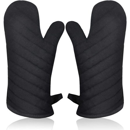 Varmebestandige ovnhandsker, grydelapper, tykke lange køkkenisolerede handsker, ovnluffer, til grillning - Sort 1 par