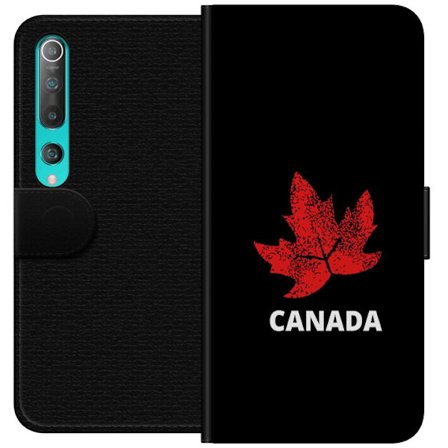 Kompatibel Tegnebogsetui til Xiaomi Xiaomi Mi 10 5G Grafisk ahornblad symbol i rødt mod sort baggrund med klar canadisk reference og minimalistisk de
