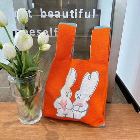 Knit Handbag Knot Wrist Bag ORANGE M
