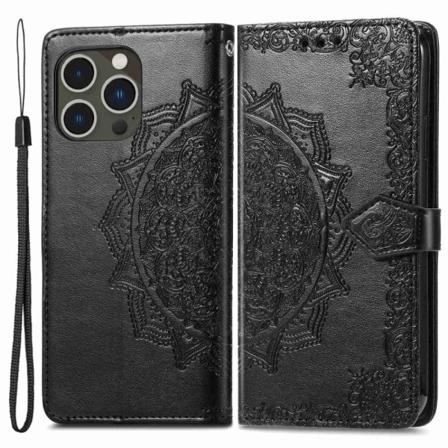 Mandala iPhone 14 Pro Läppäkotelo - Musta Black