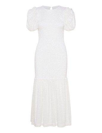ROTATE Birger Christensen Sequin Smock Puffy Dress - White - 36