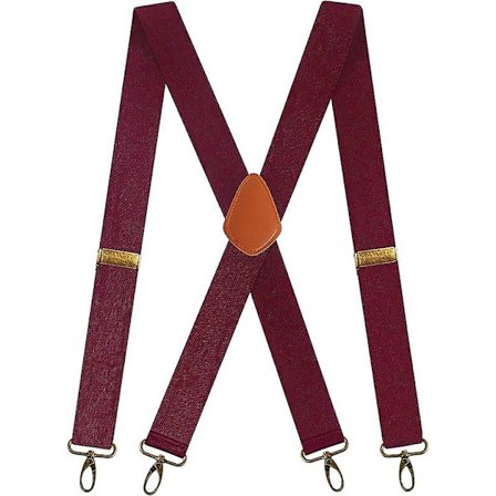 Herre seler med 4 kroge til bukser, vintage seler til mænd kraftig justerbar elastisk X-form (burgundy) -KK