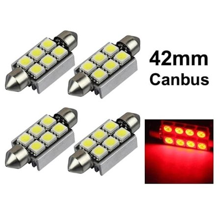 Pære 41mm 42mm rød Canbus Led 5050SMD 4-pak C5W SV8.5 Rød Rød