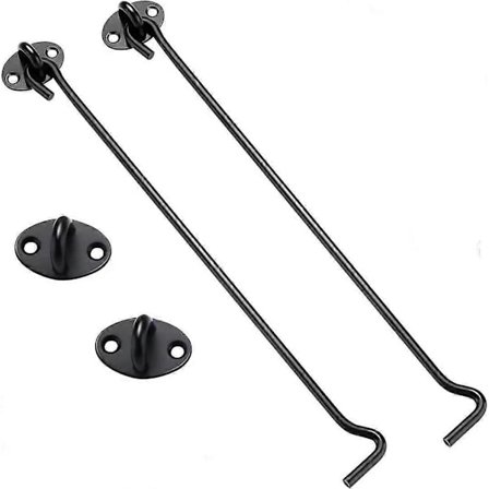 12 tum 2 st Svarta rostfria kabinkrokar, dörrlås, dörrkrok med monteringsskruvar för fönster, staket 300 mm