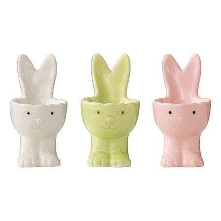 3 stk. Keramisk Æggeholder med Kaninører Påskepynt Kaninformet Bordplade Porcelæns Æggebæger Festpynt Display Stand til Køkken Spisebord [HK]