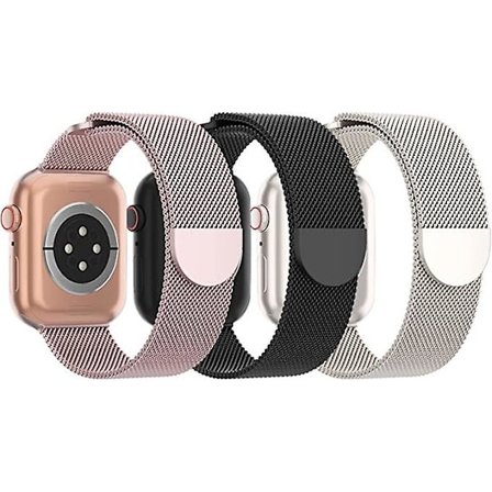 3-pack nätverksmetallband kompatibla med Apple Watch-band 38 mm 40 mm 41 mm 42 mm 44 mm 45 mm 49 mm, magnetisk ögla i rostfritt stål