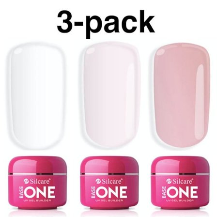3-pack Base One Builder - Klar, Rosa, Täckande 45g UV-gel, Flerfärgad