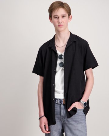 Jack & Jones JORLUKE CRINKLE SHIRT SS JNR Schwarz Hemden Jungen - Kids Brand Store