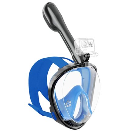 Helmaske Snorkelmaske med Dry Top System og Kamerafæste, Størrelse L/XL Sort og Blå