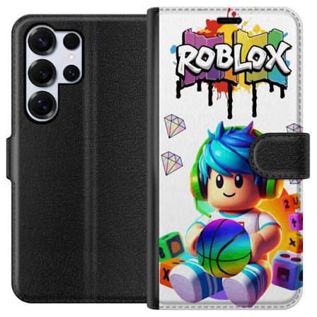 Kompatibelt Plånboksfodral till Samsung Samsung Galaxy S25 Ultra Färgstark Roblox-illustration med spelkaraktär, leksaker och energi, perfekt för