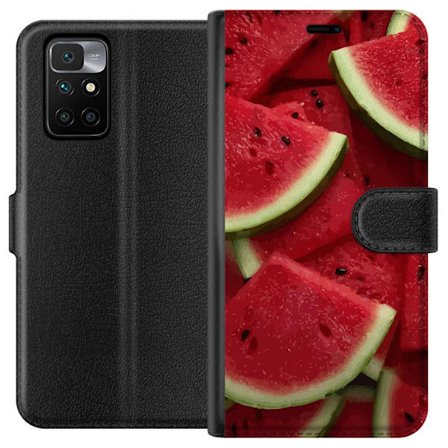 Kompatibelt Lommeboketui til Xiaomi Redmi 10 Nærbilde av saftige vannmelonskiver med rødt fruktkjøtt og grønt skall