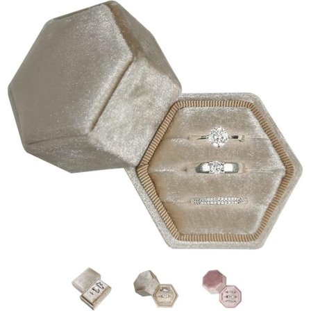 Ring Box 3 Slots, Liten Sammetsring Box Hexagon Smycken, Guld Geometrisk Örhänge Box Förvaring, Handgjord Ringfodral Display, Hållare Smyckeskrin 