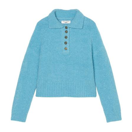 Marc O'Polo Knitted bouclé polo shirt, cropped Blå, Dame Striktrøjer