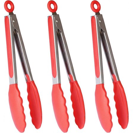 Käytännölliset keittiöpihdit Silikoni Ruoanlaittopihdit 9 tuuman Grillipihdit, 3 kpl setti (Punainen)