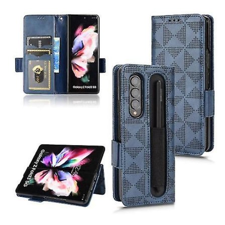 Magnetisk skinnveske kompatibel med Samsung Galaxy Z Fold 4 med kortholder, pennspor og stropp
