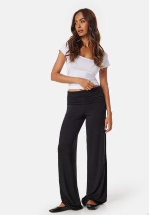 Bubbleroom - Fold Over Wide Trousers M - Black - Byxor - Dam