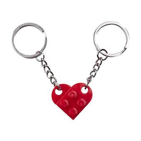 Hjerte Nøglering Sæt til Par, Murstens Hjerte Nøglering til Kæreste Kæreste Julegaver (Rød)