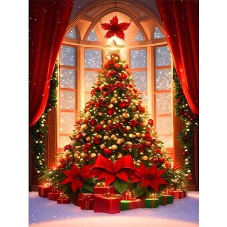 Jule Diamantmaleri Sæt - Juletræ Diamantkunst til Voksne, Juletræ Ædelstensmaleri Håndværk til Voksne Hjemmevægsdekoration, DI