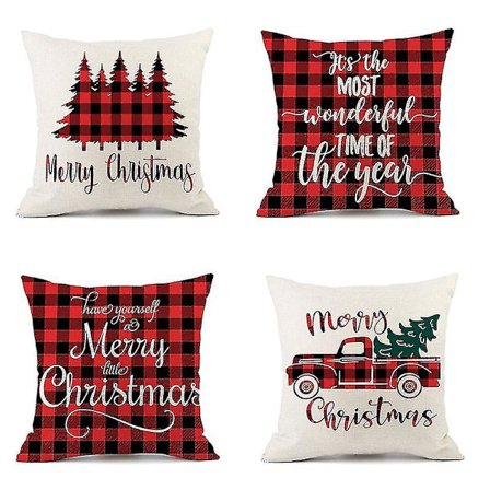Julkuddeöverdrag 45 x 45 Dekorativ Soffa Dekoration Rutiga Soffa God Jul Dekoration, A