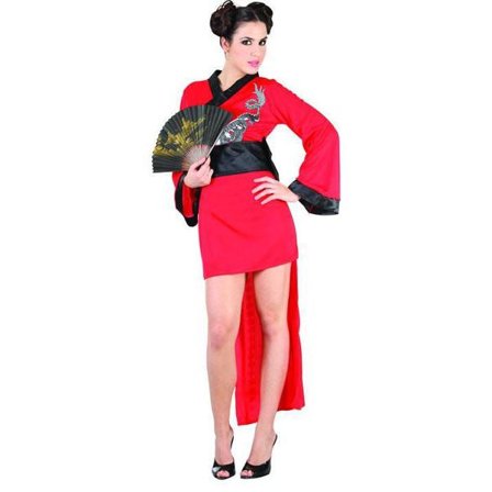 Röd Orientalisk Jungfru Ninja Maskeraddräkt