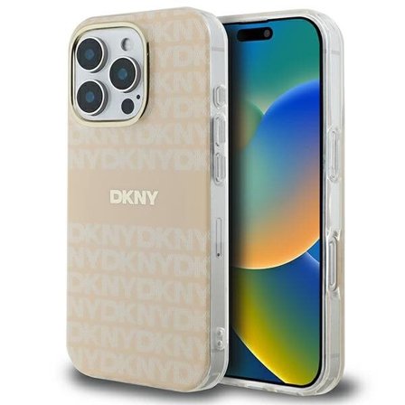 DKNY Repeat Texture Pattern & Stripe MagSafe iPhone 16 Pro Case - vaaleanpunainen