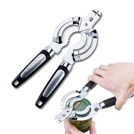 Artrose-vennlig boksåpner, rustfritt stål, ergonomisk grep, allsidig åpner for svake hender, eldre