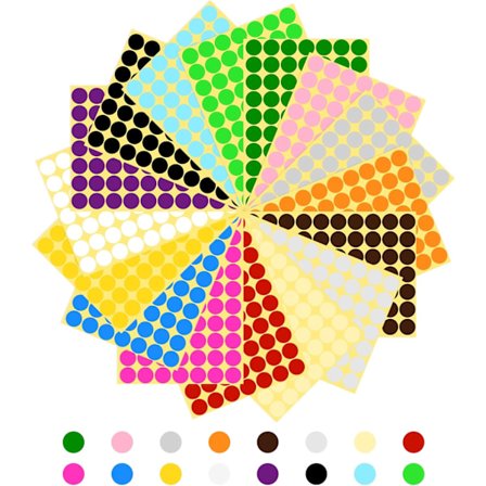 Selvklebende prikker, 1120 stk runde klistremerker, 16 farger 19mm selvklebende merkingsprikker, fargekodingsklistremerker, for kalender, planlegger, 