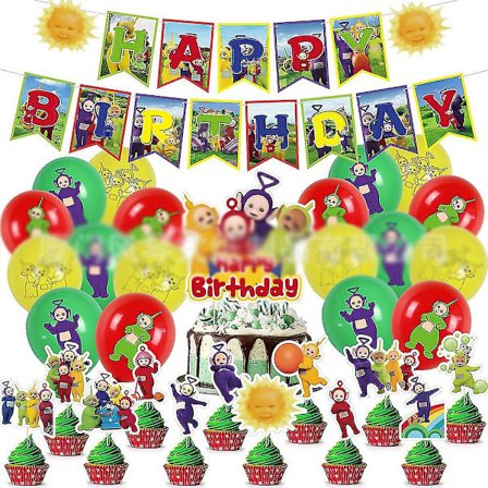 Teletubbies tema bursdagsfest dekorasjonsfestutstyr inkluderer bannerballonger cupcake toppers kake topper sett