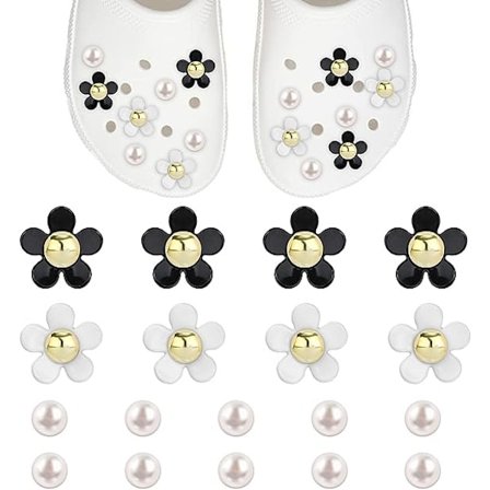 18 stk. perle- og blomster-crocs-charms, sko-charms-tilbehør til kvinder