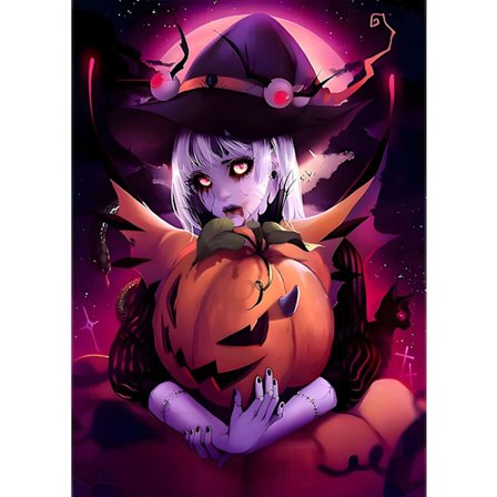 Vuxen Pumpa Diamantkonst Set, Vuxen 5D Häxa Diamantmålning Set, Hemvägg Dekoration Diamantmålning Ädelsten Konst 12 x 16 tum