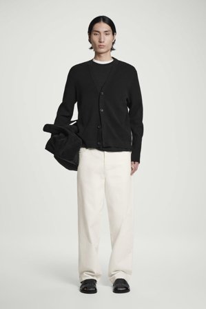 COS Men's Cárdigan De Algodón Con Cuello De Pico Y Textura in Negro