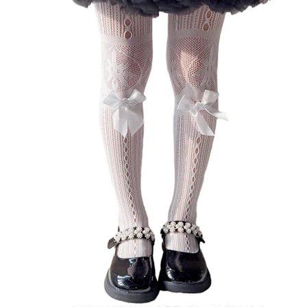 /EA/Mesh Hollow Leggings til Pige Sløjfe Elastiske Strømpebukser 3-12 År Piger Sommer Forår Søde Tights Børn Kjole Tilbehør Hvid