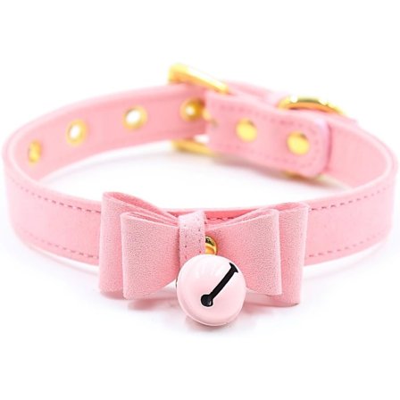 Nahkainen Kello Choker Lolita Rusetti Kaulapanta Samettikaulakoru Pinkki