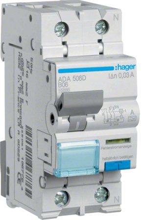Hager ADA563D Personbeskyttelsesautomat 2-polet, karakteristikk C 13 A, Stikkontakter & kabler