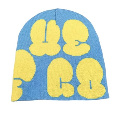 Strikkehue Hue Beanie Bonnet BLÅ&GUL