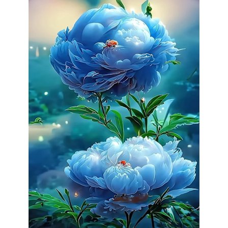 30x40cm, Blå pæon 5d diamantmaleri rhinestone broderi lærred