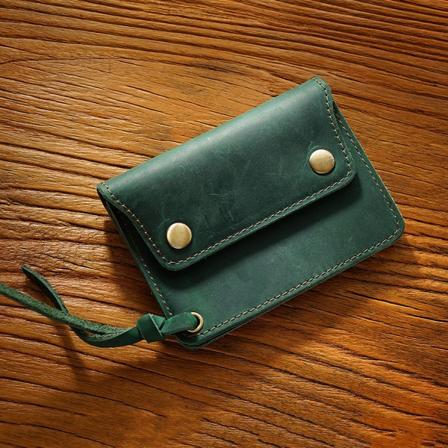 First Layer Kuskinn Enkel kortholder Håndlaget ekte skinn kort vintage glidelås lommebok Dark green