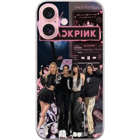Yhteensopiva Puhelinkuori Apple Apple iPhone 16 BLACKPINK kollaasi musiikkisoittimella, muotiestetiikalla ja vaaleanpunaisella mustalla väriteemalla,