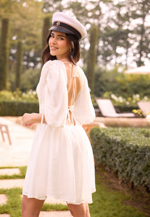 Bubbleroom Occasion - Tie Back Short Dress - White - Kläder