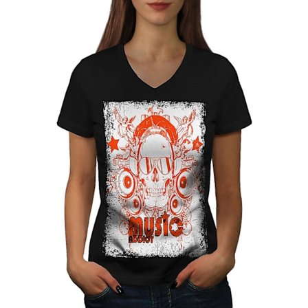 Skull Hörlurar Musik T-shirt för kvinnor
