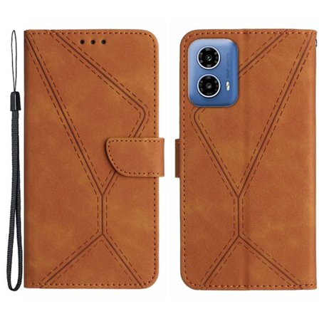 SKALO Motorola Moto G04 Kohokuvioitu PU Nahka Lompakkokotelo - Ruskea