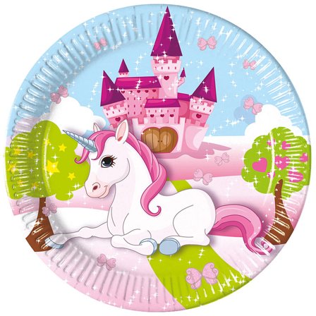 Enhörning Slott Pappersassietter 20 cm 8-pack - Partyninja.se