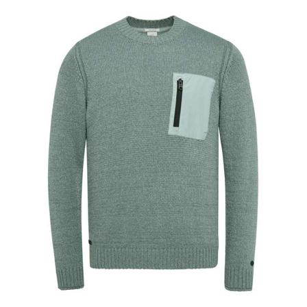 Cast Iron, Mock neck rough cotton pocket crew slate gray Groen, Heren, Maat:M