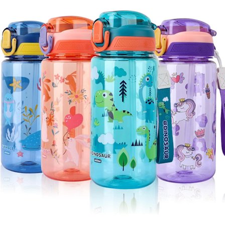 Vandflasker til børn med sugerør, 600 ml drikkeflaske til småbørn til skole, lækagesikker børneflaske BPA-fri Tritan sportsflaske til piger og drenge